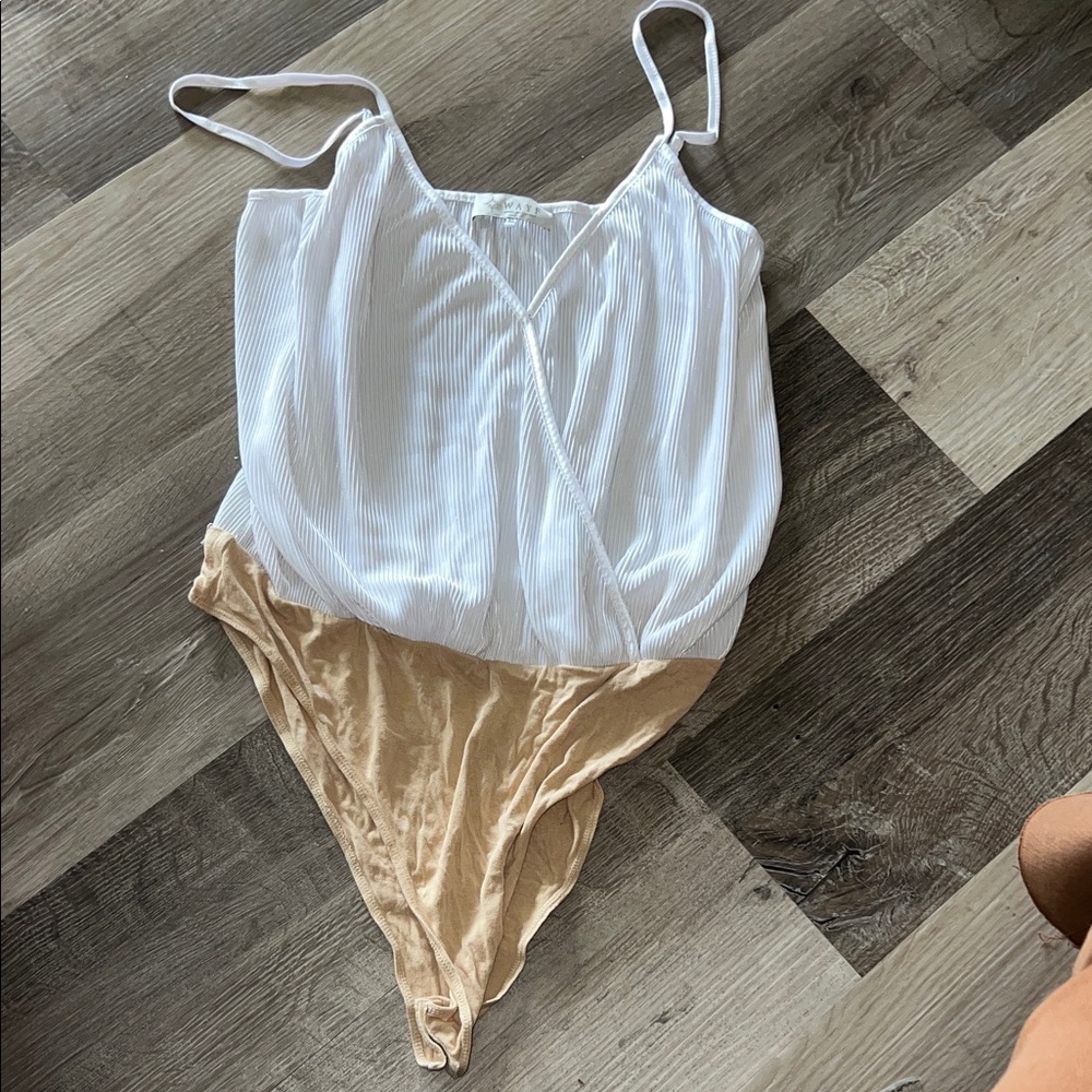 Wayf White and Tan Wrap Bodysuit
